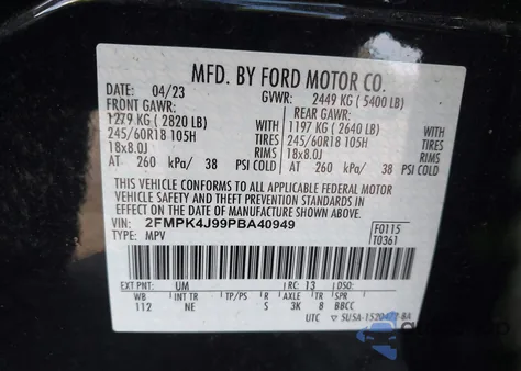 2023 Ford Edge Sel z USA, uszkodzony, nr VIN 2FMPK4J99PBA40949